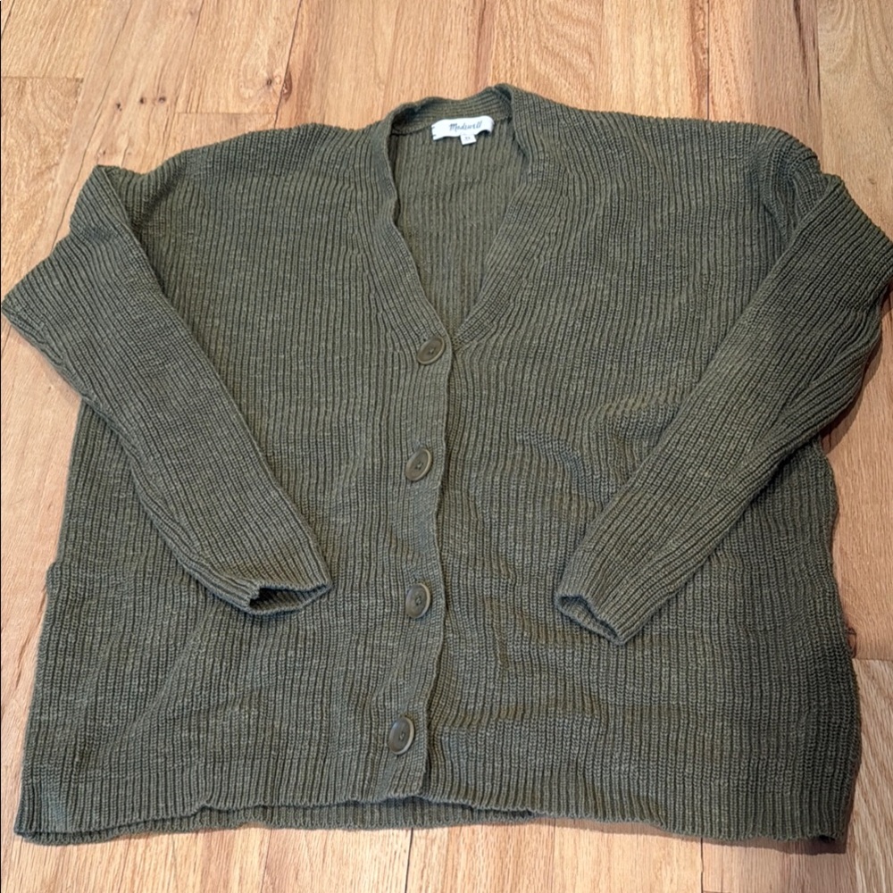 Madewell Green Cardigan with Chunky Knit and Relaxed Fit